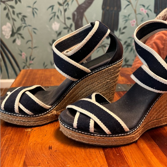 Tory Burch Platform Espadrille Stripe Strap Wedge Sandals - Picture 5 of 8